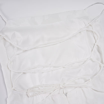 Chic And Alluring White Lace Dress with a Backless Design, Perfect for Summer Evening Parties. This Waist-Cinching A-Line Dress Is Flattering And Ideal for Vacations