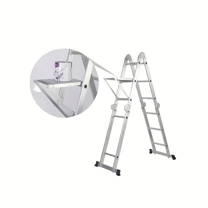 1 Heavy-Duty 400-Pound Load-Bearing Platform with Extendable Work Station System and Tool Tray, Silvery, Suitable for Large Ladders, Non-Slip Design