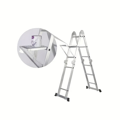 1 Heavy-Duty 400-Pound Load-Bearing Platform with Extendable Work Station System and Tool Tray, Silvery, Suitable for Large Ladders, Non-Slip Design