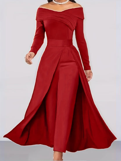 Autumn New Solid Color Fashionable Elegant Versatile Long Top Pants Women's Two-Piece Set