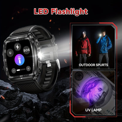 QTLJJBY Outdoor Sports Smart Watch, 1.8 Inch Ultra-Full Touch Display, Wireless Calling, 5ATM High Quality, 400mAh Battery, Push Notification, 100+ Sports Modes (Pedometer, Calories), Weather Forecast, Camera Control, Music M