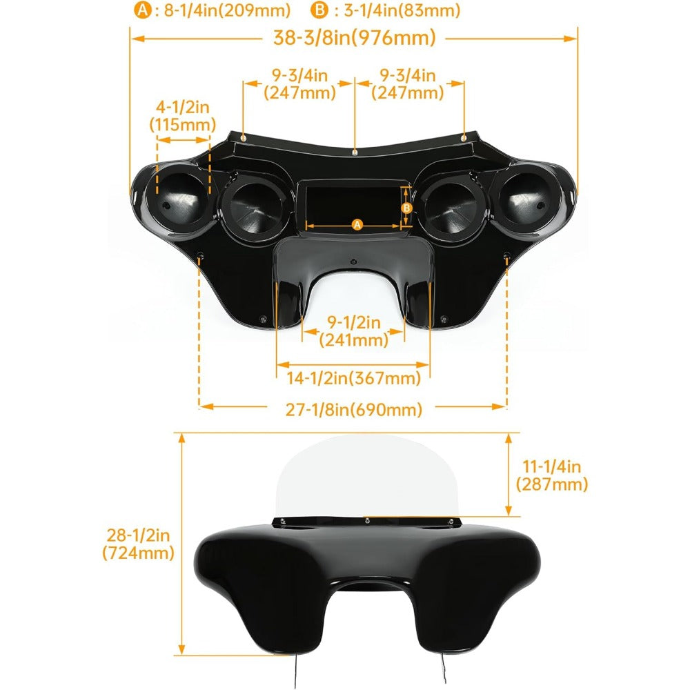 Front Batwing Fairing Compatible with 1986-2015 for Davidson Heritage Softail Fat Boy Deluxe Outer Bat Wing w/Clear Windshield 4 Speaker Mount
