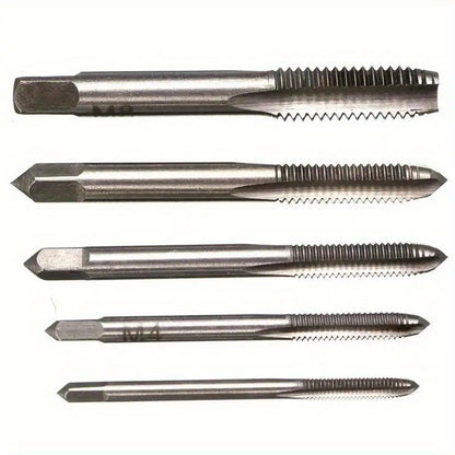 5pcs Stainless Steel Tap and Die Set with Chrome-Plated Wrench - Precision Thread Cutting Tools for Metalworking and Gear Repair, Ideal for Projects, Metalworking Tools|Sleek Metallic Finish|Durable Construction, Metalworking