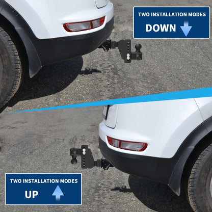 Adjustable Trailer Hitch with Tri-Ball Mount - 6" Drop/Rise, Fits 1-7/8", 2", 2-5/16" Receivers, Up to 12, 500 LBS GTW, Weatherproof Powder-Coated Finish, Double Anti-Theft Locking Pins, Ideal for RVs, Boats, and More, Traile
