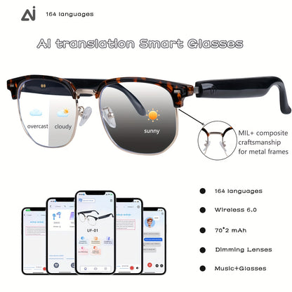 AI Smart Glasses with 160 Languages Real Time Translation Support, Chat GPT System, Multi-functional Audio Glasses for Men And Women, Built-in Microphone And Speaker, Calls Music Playback And Hands-Free Calling, Physical Colo