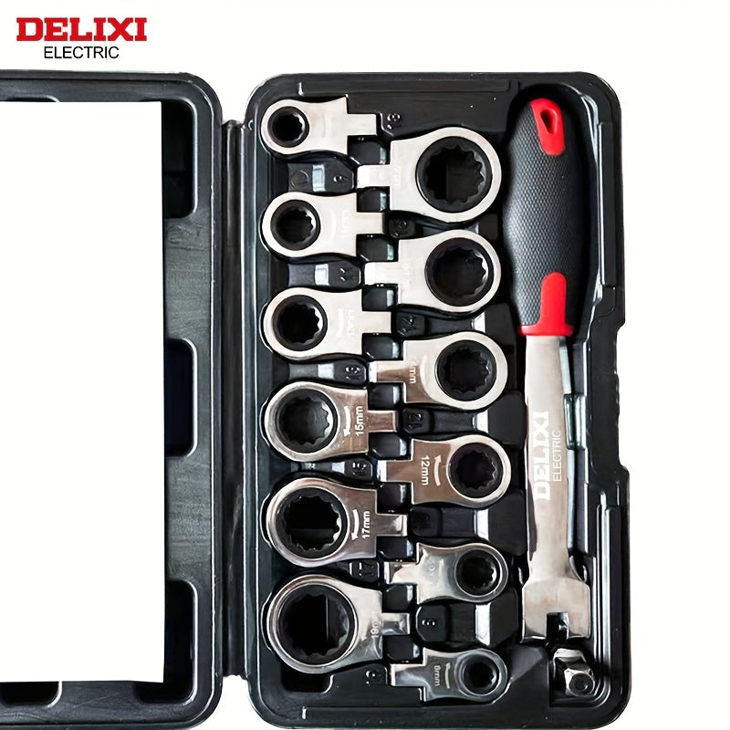 12-In/6-In Interchangeable Head Ratchet Socket Wrench, Flexible Head Combination Wrench Set, Adjustable Head Ratchet Wrench Set, Quick Wrench Set