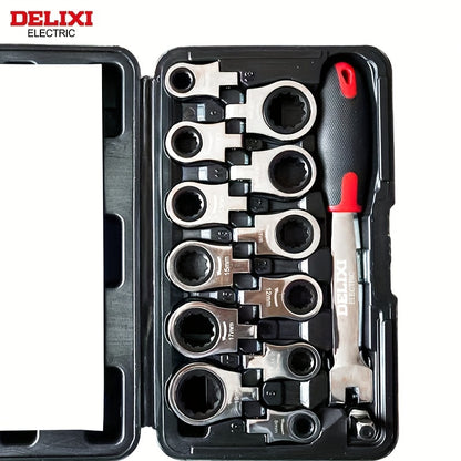 12-In/6-In Interchangeable Head Ratchet Socket Wrench, Flexible Head Combination Wrench Set, Adjustable Head Ratchet Wrench Set, Quick Wrench Set