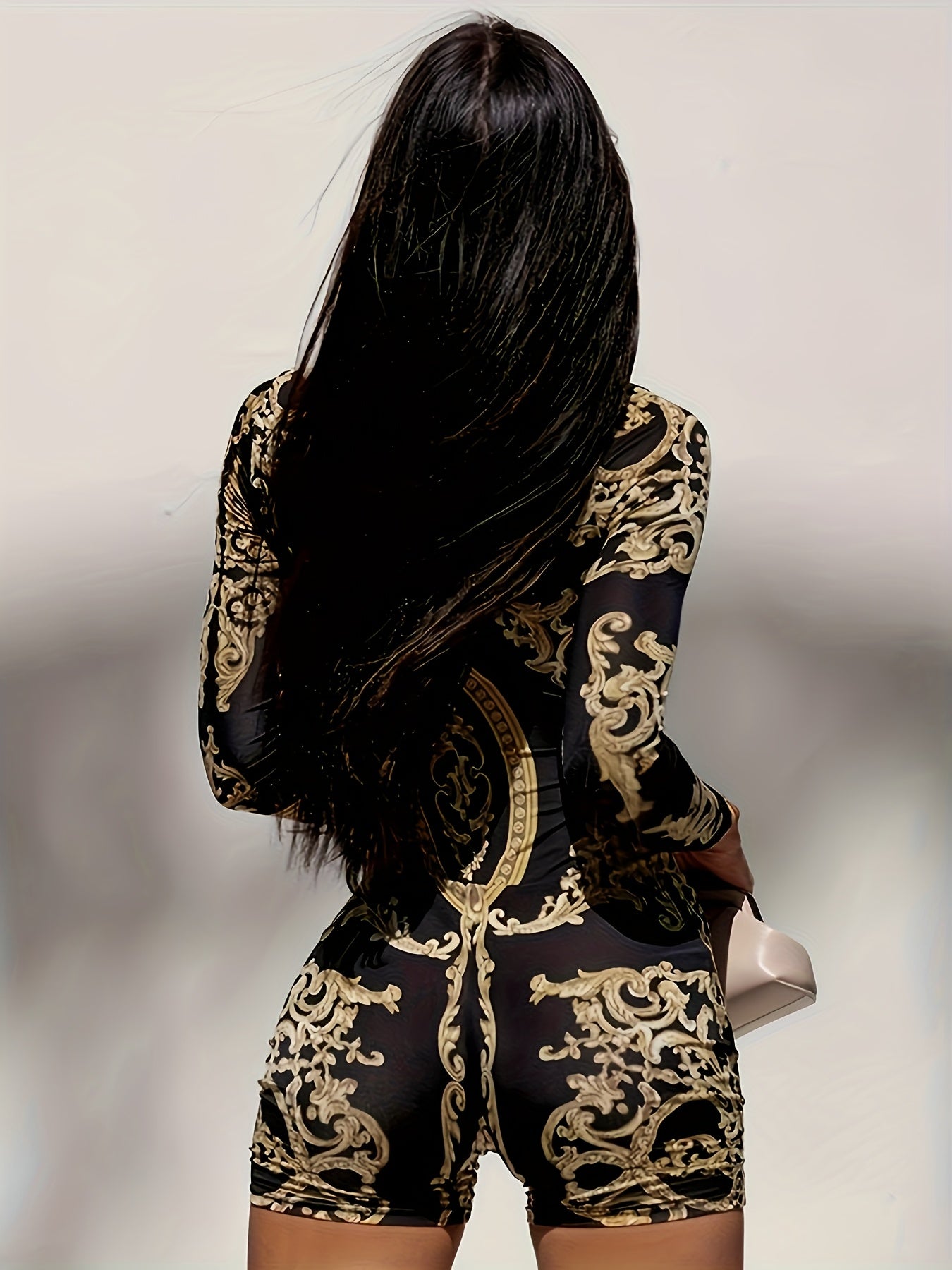 Trendy Floral Print Jumpsuit for Women - Slim Fit Bodysuit with Long Sleeves, Figure-Flattering Design -  For Women - Perfect for Parties, Dates & Casual Occasions -  Great Gift for Fashionable Women