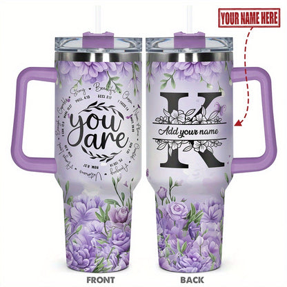 1pc Personalized Name & Motivational Quote Tumbler 40oz with Lid - Custom Stainless Steel Cup, Insulated for Hot/ Drinks, Custom Name/Date/Message Gift for /Men, Birthdays, Christmas, Valentines, Teachers, Coworkers