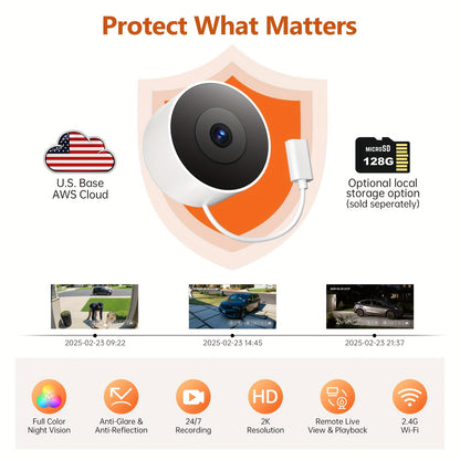 Ai Indoor Window Camera - Protect What Matters, 5G WIFI 2K Smart Home Security Camera With Blacklight Full-Color | U.S. Cloud | 911 Emergency Dispatch | Simple 5-Min Setup, 2-Way Audio, Easy Quick Install