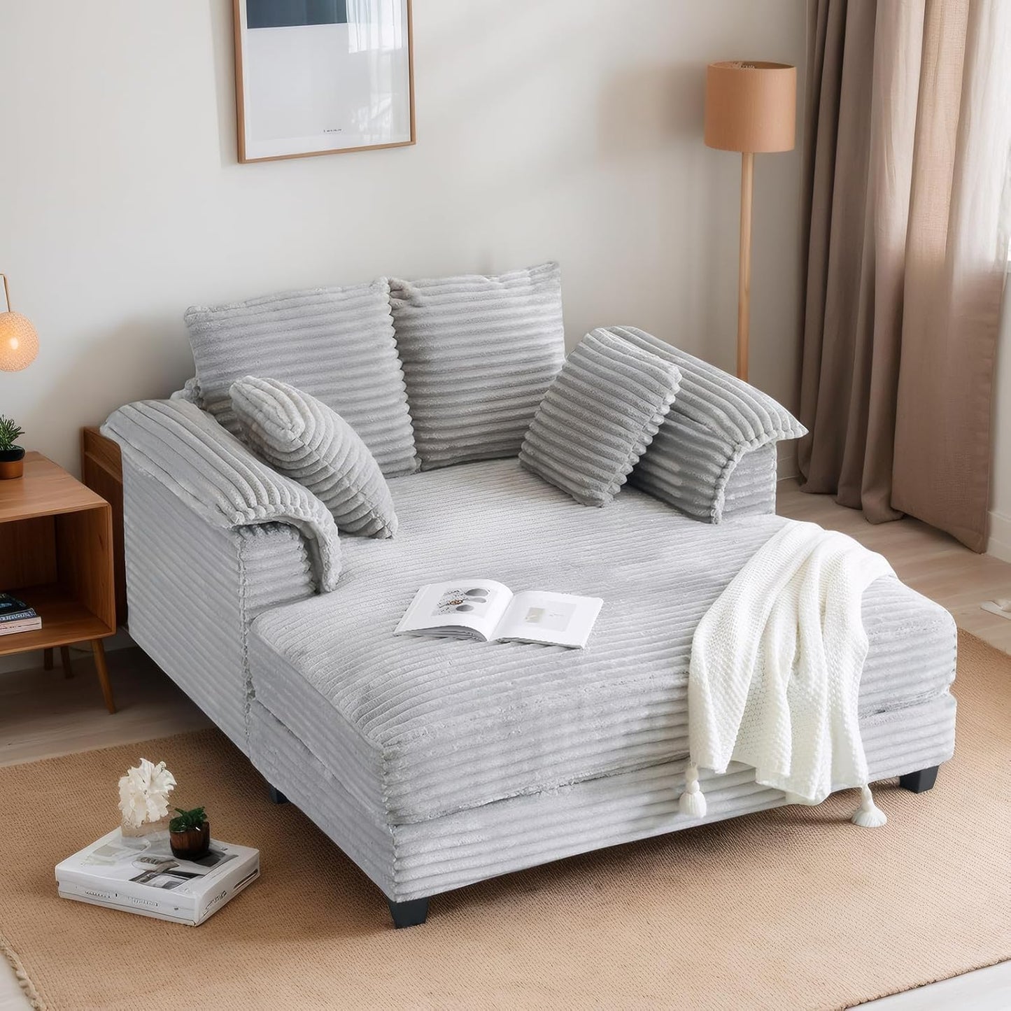 MOTOOS 56" Oversized Sofa Bed, Corduroy Recliner Oversized Sofa, Recliner Bed with Throw Pillows and Armrests, Upholstered Comfortable Sleeper Reading Chair for Living Room, Bedroom, Movie Room