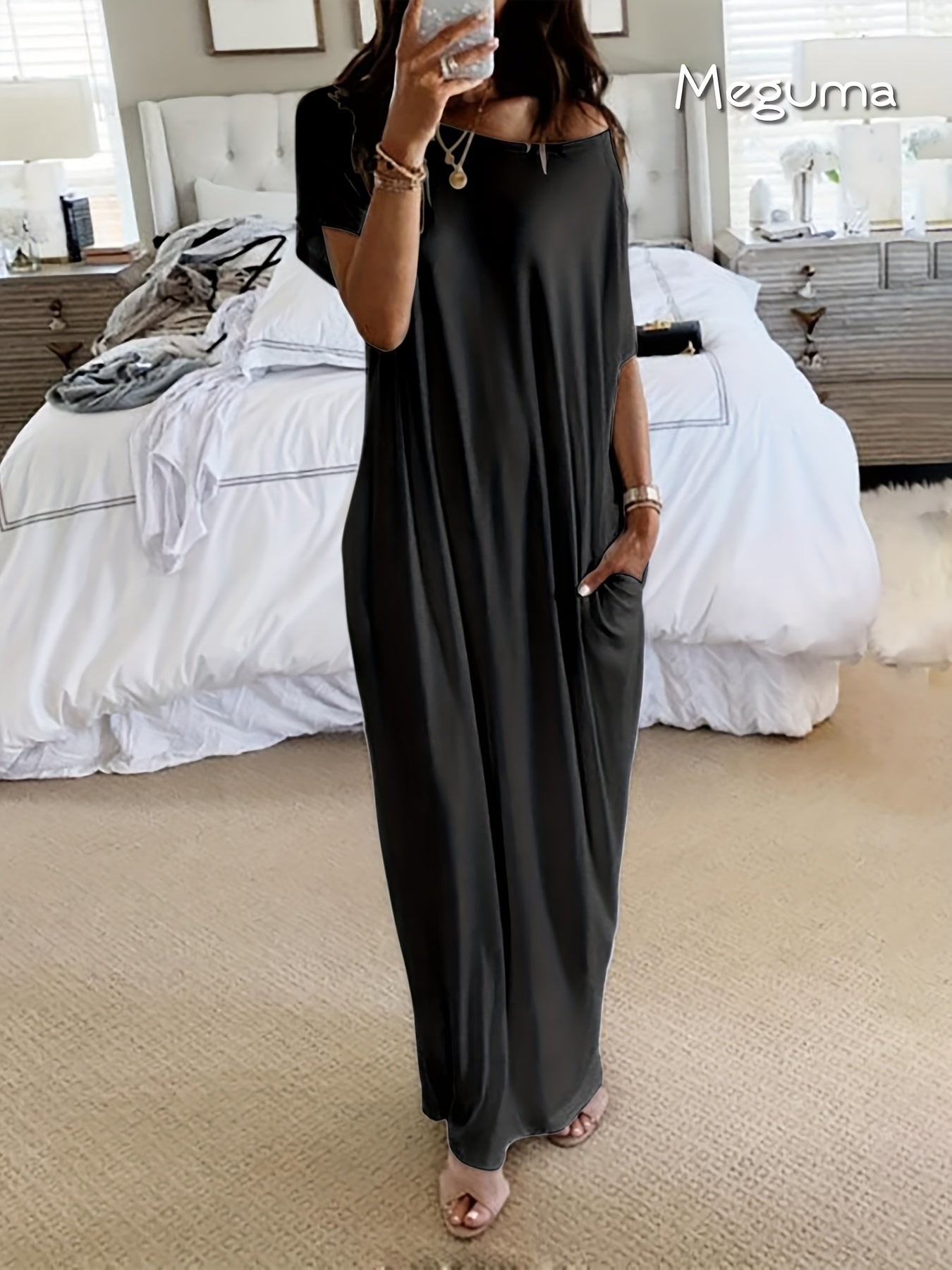 Women's Elegant Long Dress - Soft Breathable House & Outdoor dress, Loose Fit Maxi - Machine Washable Everyday & Formal wear - All-Season Women's Clothing, Skinfriendly Fabric