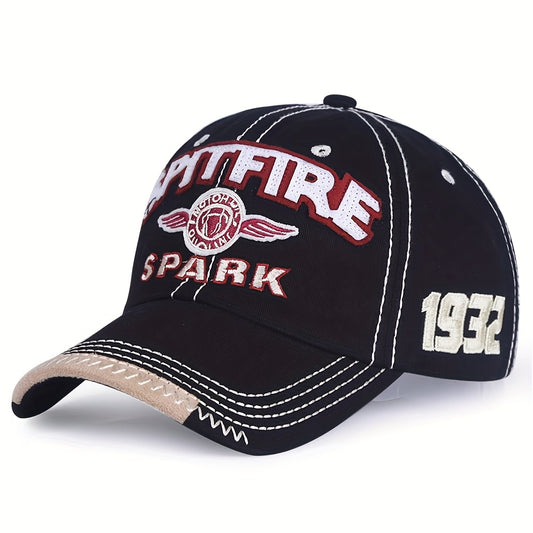 SPARK Vintage-Inspired Baseball Cap with Bold Lettering & Airplane Design - Lightweight, Adjustable Snapback for Men & Women - Perfect for Outdoor Activities, Casual Wear, and Couples, Casual Headwear | Vintage Baseball Cap |