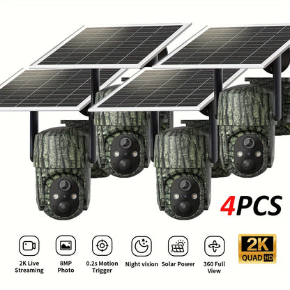 4pcs 4G LTE Hunting & Security System with 0.2s Instant Trigger, 2K Live View/Real-Time Alerts, Built-in SIM (7-Day Free Data), Waterproof Outdoor Trail Cameras, App Control, Pan/Tilt, Night Vision & Two-Way Audio