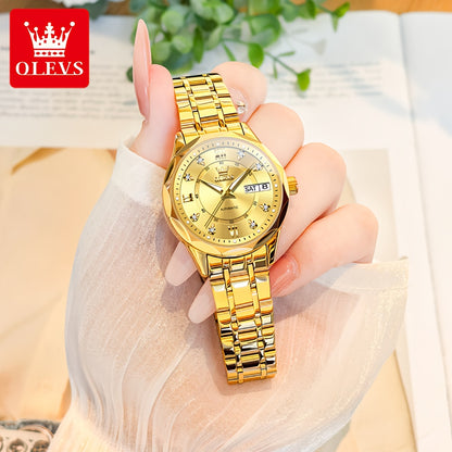 OLEVS Women'S Stainless Steel Automatic Mechanical Watch with Luminous Hands & Chronograph - Golden-Tone Elegant Round Watch, High Quality (Not), Luxury Analog Wristwatch for Women, No Battery/Easy Maintenance, Durable Everyd