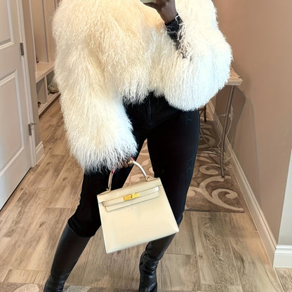 GlOURI Women's Luxury White Outerwear - Cropped Faux Fur Jacket - Fluffy Soft Fuzzy Coat With Long Sleeves | For Evening Parties, Street Style And Seasonal Occasions(Fall Winter Essential)
