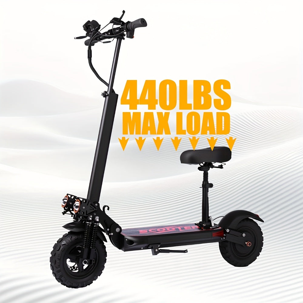 UNQYX Electric Scooter, 48V 18Ah Battery, 31-Mile Range, 440 Lbs Capacity, Removable Seat, 11" Off-Road Wide Tires, Dual Suspension, Disc Brakes, Capable Of Climbing 30-degree Inclines, Foldable All-Terrain Aluminum Alloy Fra