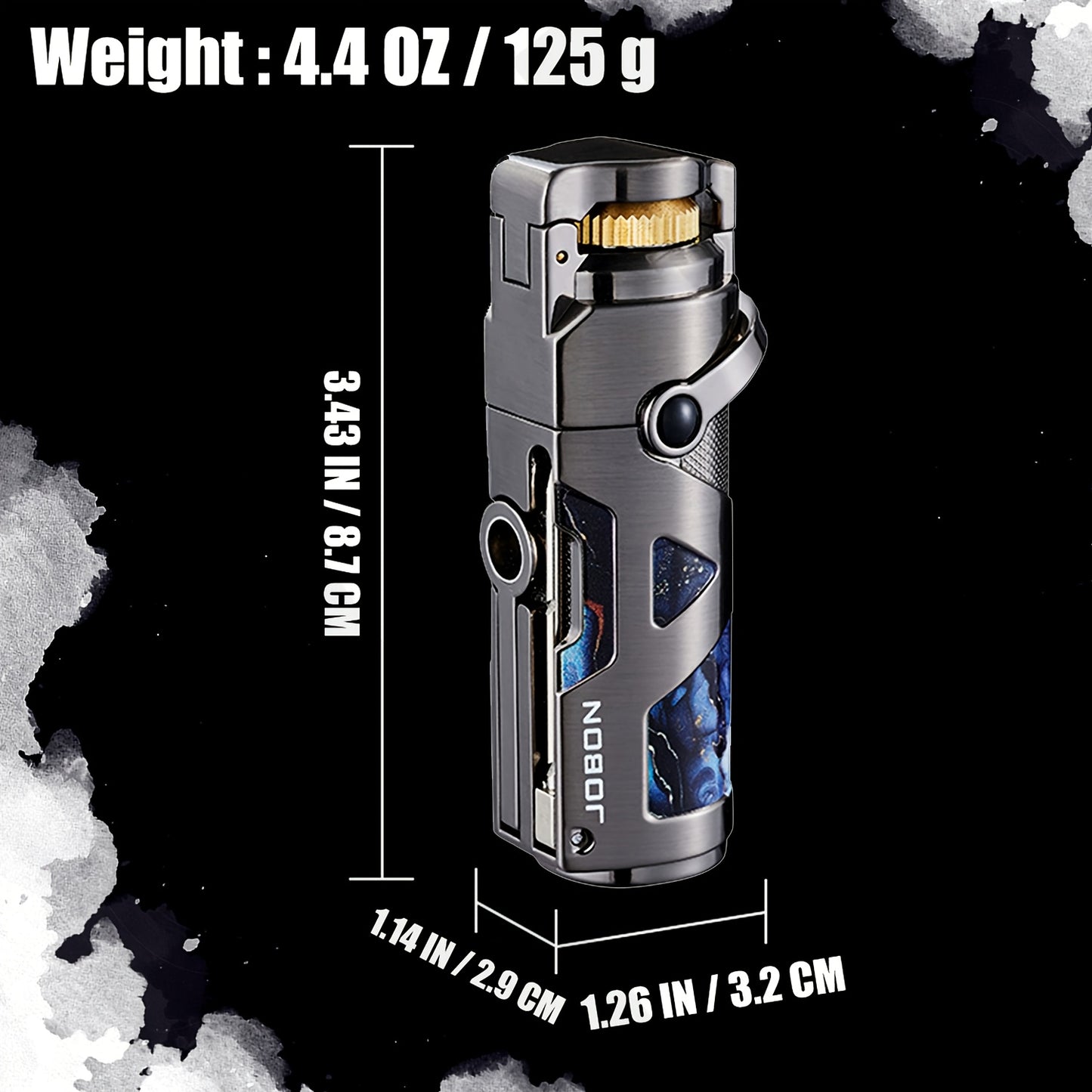 3-in-1 Windproof Refillable Butane Torch Lighter with Punch & Draw Enhancer - Jet Blue Flame Lighter Suitable for Camping, BBQ, Outdoor - Heavy-Duty Zinc Alloy (No Fuel Included)