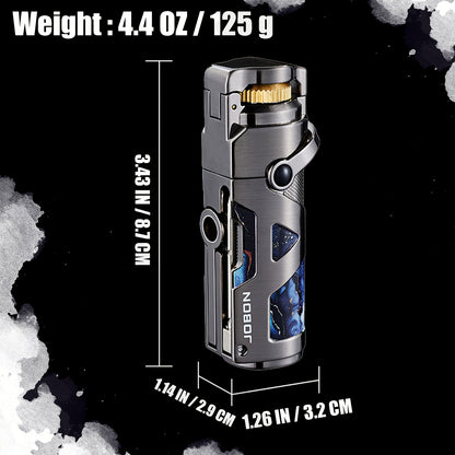 3-in-1 Windproof Refillable Butane Torch Lighter with Punch & Draw Enhancer - Jet Blue Flame Lighter Suitable for Camping, BBQ, Outdoor - Heavy-Duty Zinc Alloy (No Fuel Included)