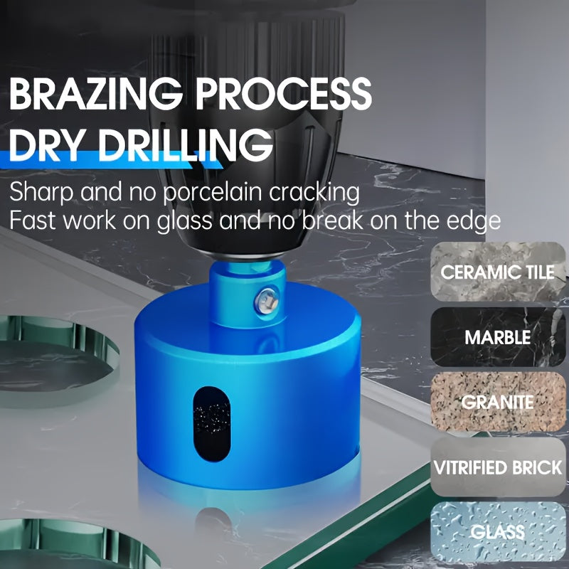 Dual Wet and Dry 18mm-35mm Diamond Hole Saw with Positioning Drill, Blue Surface | Suitable for Glass, Marble, Granite, Stone, and Porcelain, Each Set Includes a Wrench