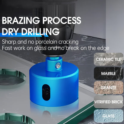Dual Wet and Dry 18mm-35mm Diamond Hole Saw with Positioning Drill, Blue Surface | Suitable for Glass, Marble, Granite, Stone, and Porcelain, Each Set Includes a Wrench