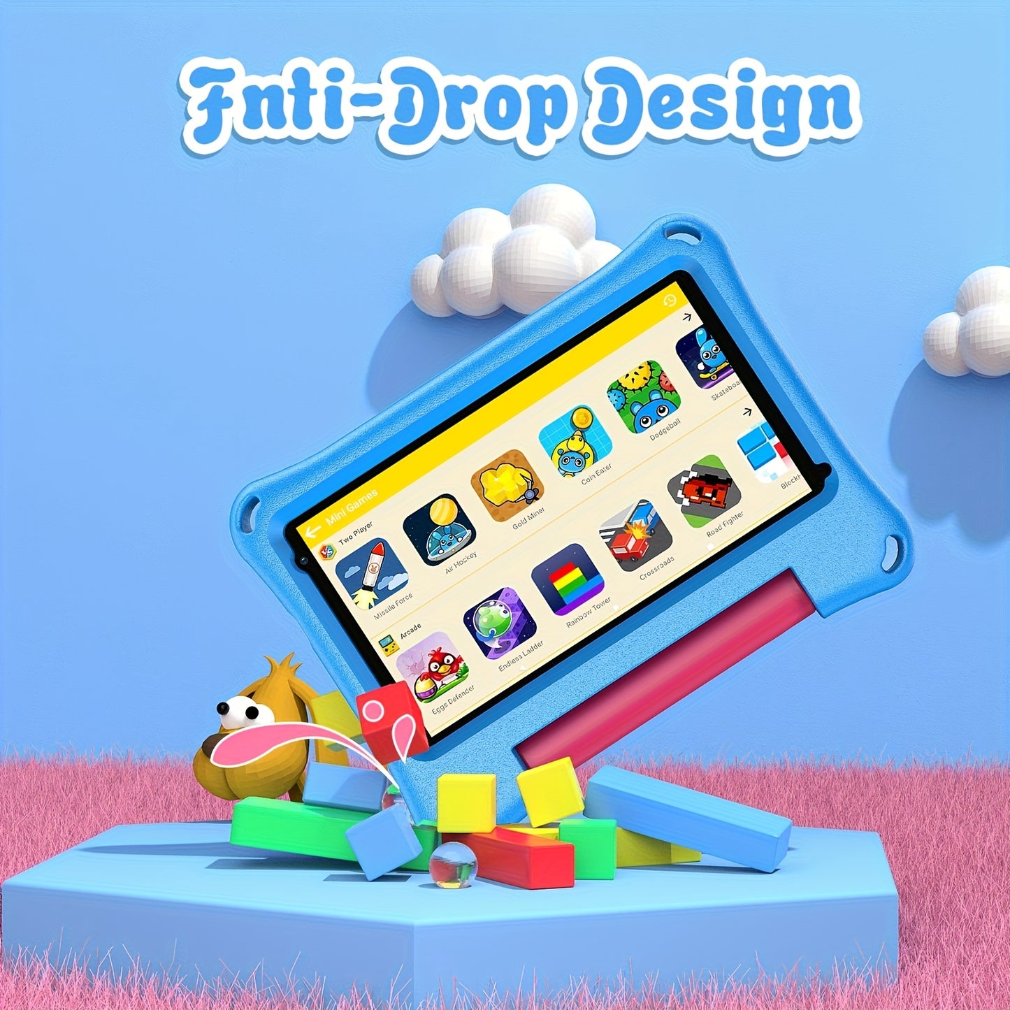 Portable 7-Inch Android 13 Kids Tablet with 32GB Storage And 4GB RAM (Expandable by 2GB), Featuring Wifi, Educational Content, Parental Controls, a Silicone Sleeve, a Quad-Core Processor, And an HD IPS Display, New for 2025,