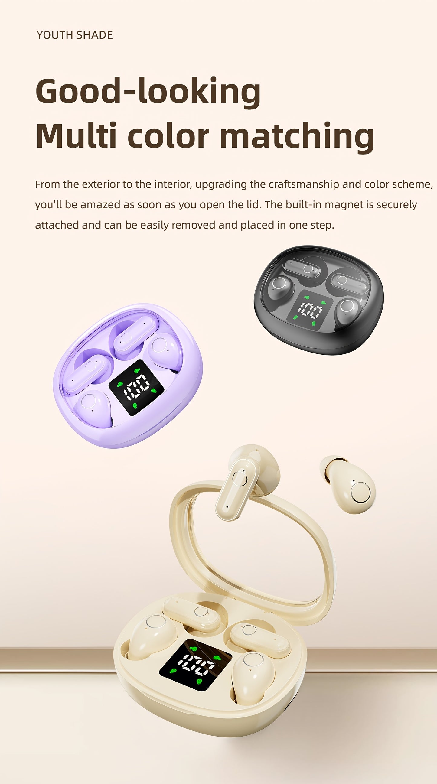 Ultra Small Mini Sleep, Short Handle Sports Wireless Earphones, HiFi Bass Stereo Dual Sound Quality 5.4 Wireless Earphones, Comfortable Noise Reduction Wearing, High-definition Digital Display With Microphone, Ultra Long Stan