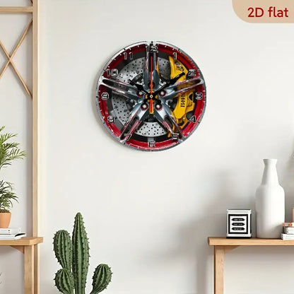 The 2D flat decorative plaque wall clock with the theme of "Exquisite car wheel hub" is equipped with a silent quartz movement. It is an ideal choice for wall decoration and also an excellent gift for birthdays, fireworks, Ch