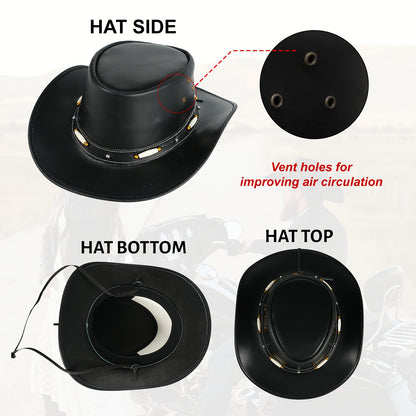 SideWinder Australian Cowboy Genuine Leather Hat Unisex Adult for Men And Women Shapeable Outback Western Style Wide Brim, Festival Unisex Outdoor Accessory, High Quality &, Stitching, Lightweight Top-Grain Genuine Leather, A