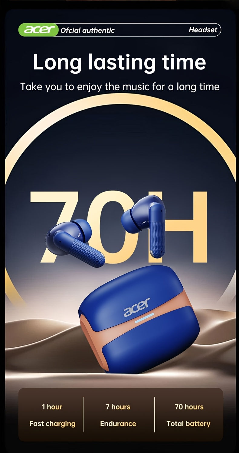 Acer OHR548 Wireless Headphones with 52dB Deep Sea Noise Reduction, In-Ear Design, Wireless 5, 4, Heavy Bass, No Sound Leakage, SSVP Extreme Digital Enhancement, Type-C Charging Case, Ultra-Long Standby, Touch Control, for Sm