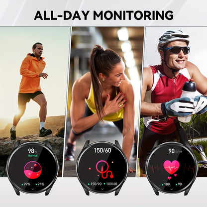 QTLJJBY Round wireless call smart sports watch, 1.46 inch HD full screen touch display, fitness tracker, IPX8, 7 days of battery life, long standby, with information push, female function, multiple sports modes (pedometer, ca