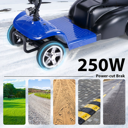 4-Wheel Electric Mobility Scooter for Adults & Seniors - 15-mile Range, 6 Mph Speed, 24V 12Ah, Equipped with LED Headlights And Adjustable Swivel Seat. Powered By A 250W Motor, It'S The Perfect Companion for Outdoor Camping T
