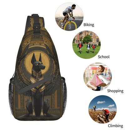 Men'S Egyptian Mythology Anubis God Print Chest Sling Bag - Active Lifestyle Crossbody Pack with Adjustable Strap, Zipper Closure & 2D Flat Printing - Lightweight Durable Design for Cycling, Travel, Everyday Use - Stylish Gif