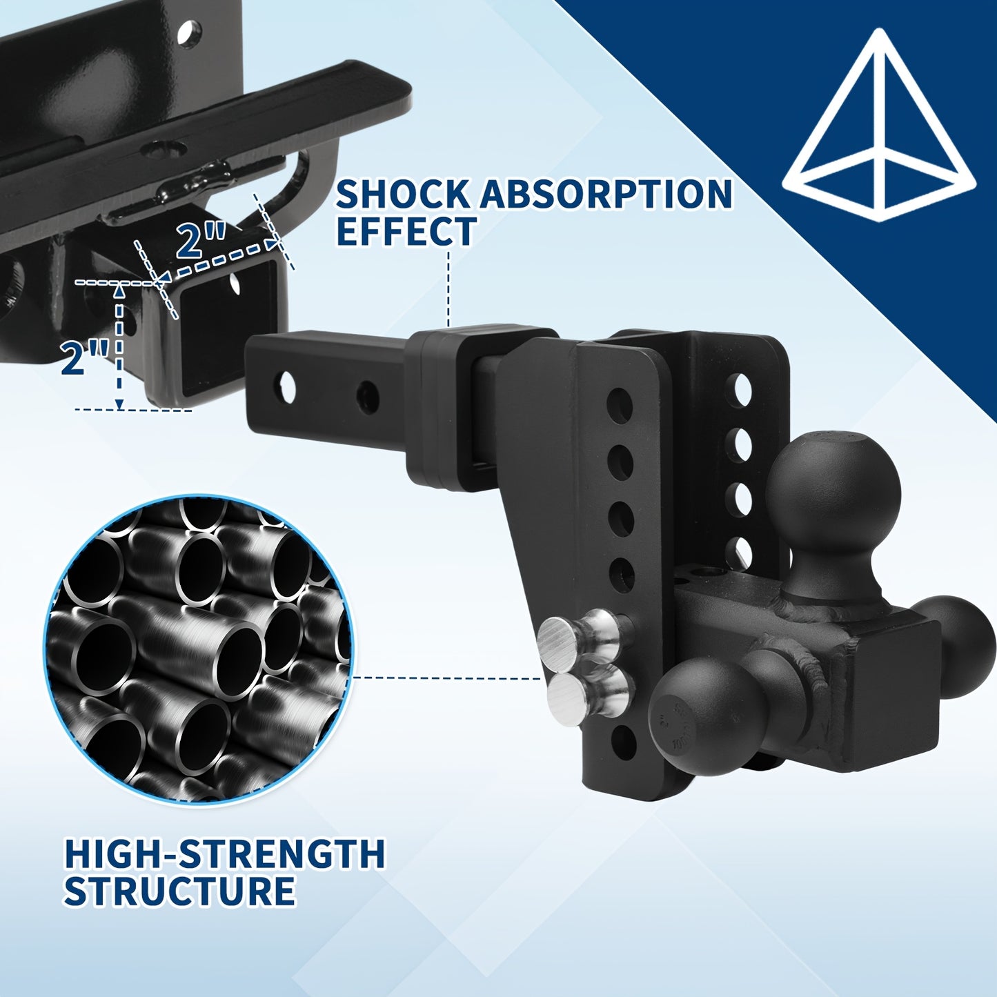Adjustable Trailer Hitch with Tri-Ball Mount - 6" Drop/Rise, Fits 1-7/8", 2", 2-5/16" Receivers, Up to 12, 500 LBS GTW, Weatherproof Powder-Coated Finish, Double Anti-Theft Locking Pins, Ideal for RVs, Boats, and More, Traile