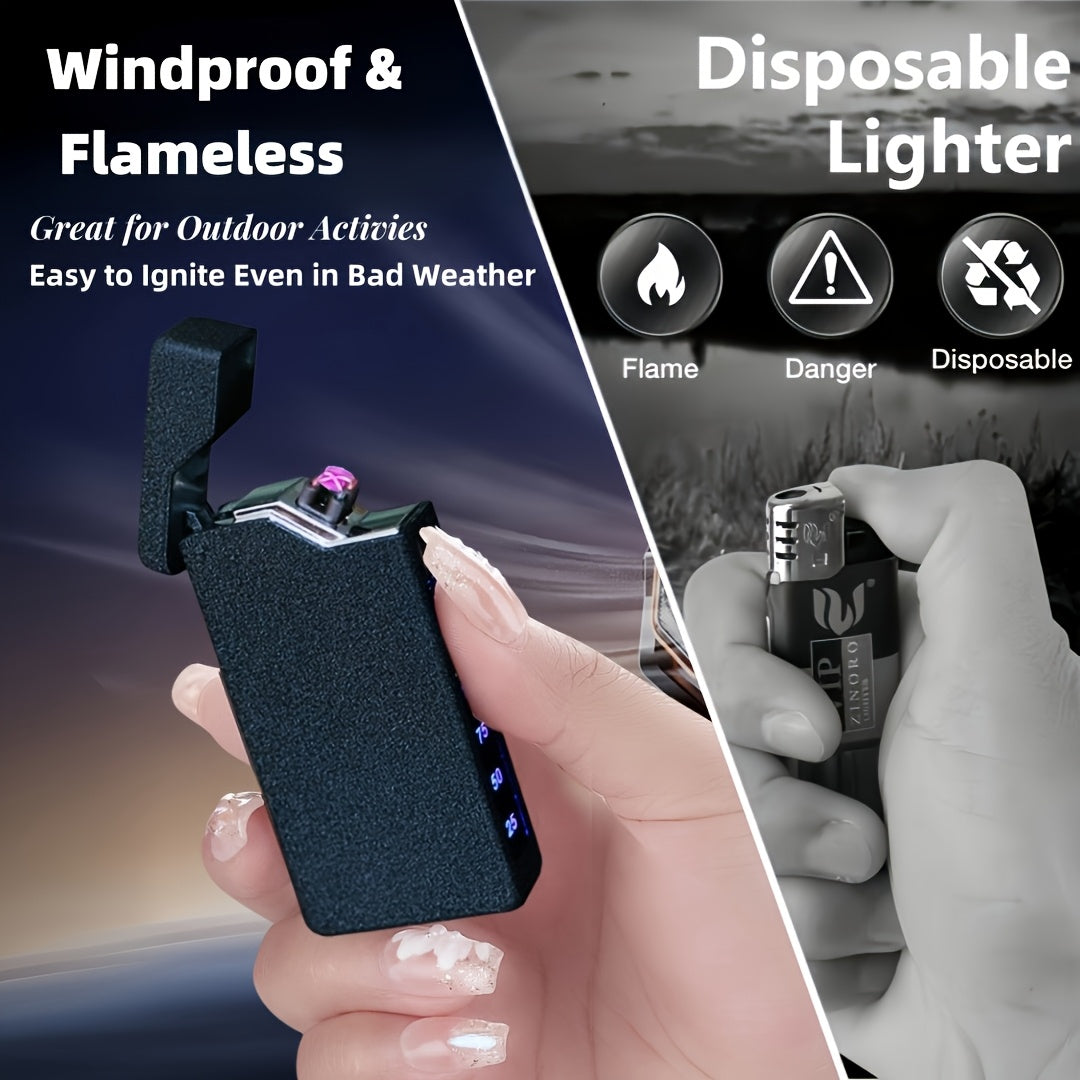 Windproof Dual Arc Lighter, USB C Electric Lighter, Rechargeable USB Lighter, Designed by Parker, Featuring a Spade A Pattern, Wind-Resistant, Suitable for Candles, Incense Sticks, Outdoor Camping, Hiking, a Gift for Men