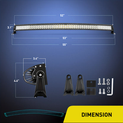 LED Light Bar 52Inch 300W Curved Off Road Driving Light Combo Beam Rooftop Led Bar Work Light 24V 12V For Van Camper Wagon Car Pickup ATV UTV SUV Truck Boat, Without Battery