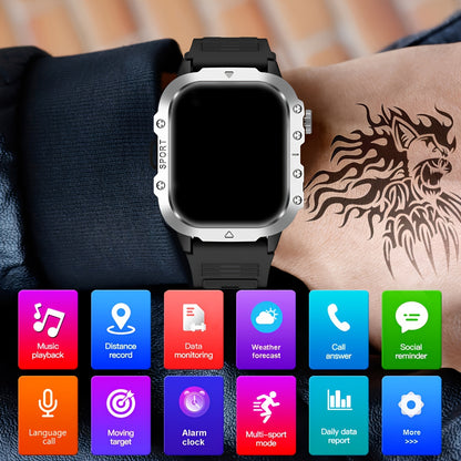 New Smart Watch 2.01 inch Large Screen LED Flashlight Outdoor Sports Watch Altimeter Barometer 100+Sports Mode Multimedia Information Viewing Weather Pedometer Fitness Tracker Compatible with Android for iphone Perfect Holida