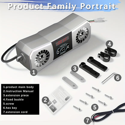 Handlebar Mounted Wireless Motorcycle Speakers | Audio System with USB, FM Radio, Volume Control | Includes Free Extension Cord