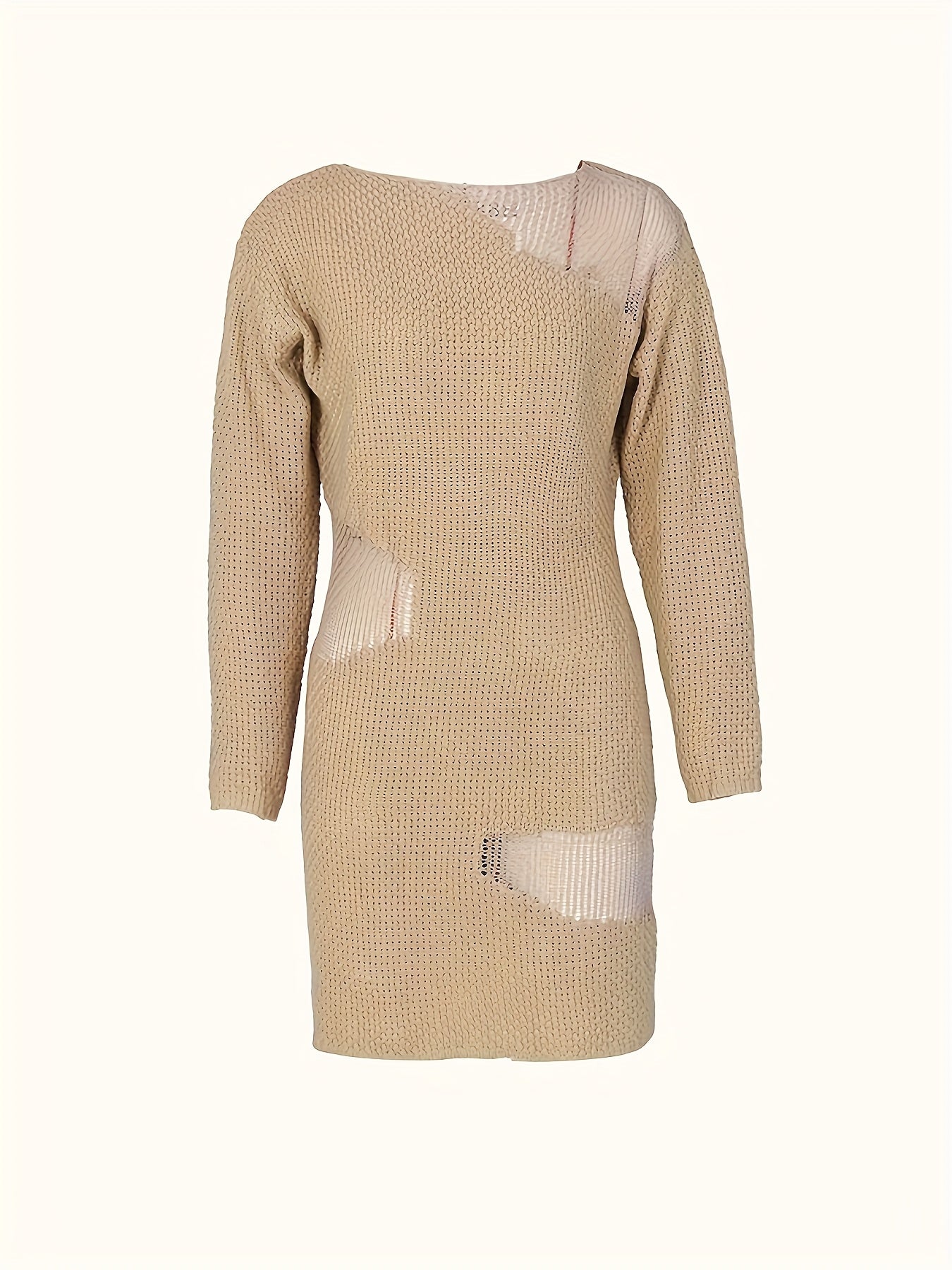 Women's Elegant Hollow Out Design Dress - Semi-Sheer Pencil Skirt with Round Neck, Medium Stretch & All-Season Versatility for Casual to Formal Occasions, Occasion Wear, Formal Attire, Textured Fabric, Sophisticated Craftsman