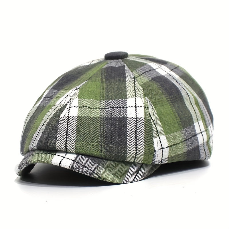New Plaid Octagonal Hat, Vintage Artistic Newsboy Cap, Women'S Casual Beret, British Style, Lightweight, Non-Stretch, with Random Printing Pattern, for Holida