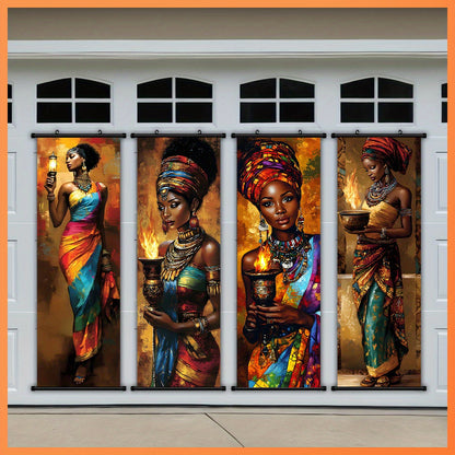 2D Flat, 2D/FLAT - 4pcs Vibrant African Tribal Art Wall Decor Set with Plastic Hooks, Easy to Hang – Perfect for Bedroom, Office, Living Room, Café Wall Decoration in Halloween Style, Halloween Wall Art, Indian Home Decor