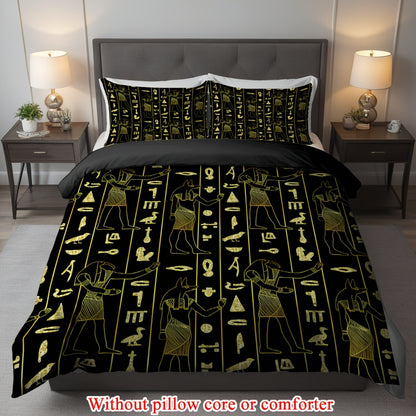2/3pcs (1 Duvet Cover + 1/2 Pillowcase, Without Core) Golden Decoration Ancient Egyptian Civilization Pictographic Script Sphinx Print Soft Comfortable Bedding Set for Bedroom Dorm Room Family Gift