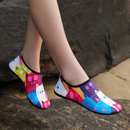 New Women'S Beach Shoes with Cute Cartoon Prints, Slip-Resistant, Sand-Proof, Soft Soles, Quick-Drying, Designed to Prevent Scratches, Suitable for Outdoor Water Activities, Indoor Sports, Fitness, Floor Socks, Yoga Shoes, Tr