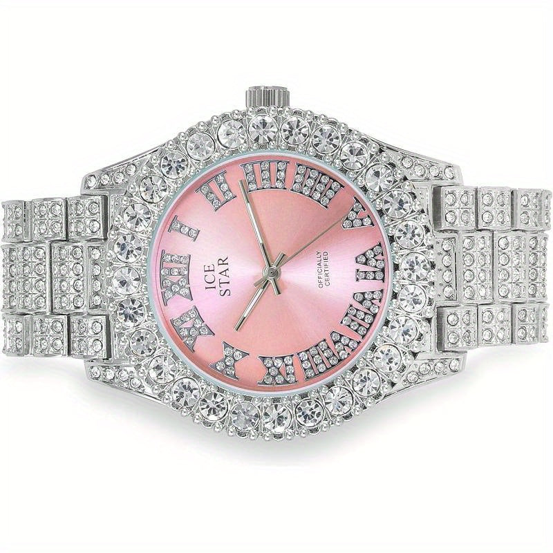 Womens Iced Solitaire Bezel Watch & Tennis Bracelet Set, 44mm Case, Women'S Jewelry Set, Gift for Her, Luxury Accessories, Sophisticated Style, Chic Design, Durable Bracelet, Highquality Jewelry, Matching Set, Bracelet And Wa