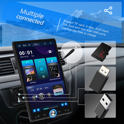 PODOFO Single Din Car Radio with Wireless Carplay Android Auto, 10.4 Inch Vertical Touch Screen Car Stereo with Mirror Link, FM/ RDS Radio, Car Radio Audio Receivers with EQ AUX/ USB+Backup Camera+Mic, Car Radio with Wireless