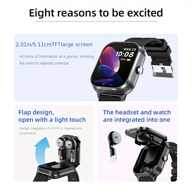 NEW Smart Watch 2025, Smartwatch with Earbuds, Earphones and Watches 2-in-1, Message Reminder, Wireless Calling, Indoor and Outdoor Sports Tracker, Alarm Clock, Stopwatch, Calculator, Voice Assistant, Smart Watches for Androi