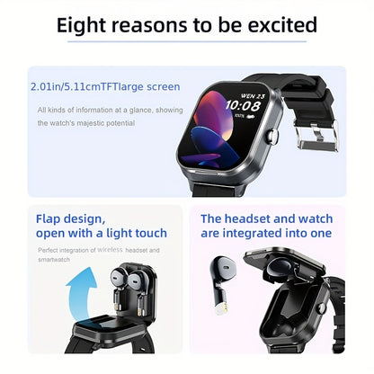 NEW Smart Watch 2025, Smartwatch with Earbuds, Earphones and Watches 2-in-1, Message Reminder, Wireless Calling, Indoor and Outdoor Sports Tracker, Alarm Clock, Stopwatch, Calculator, Voice Assistant, Smart Watches for Androi