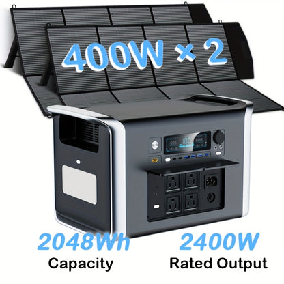 Portable Solar Battery Kit 2048Wh/2400W LiFePO4 Battery & 400W/200W/100W Solar Panels Bundle - Pure Sine Wave Inverter, /-C/-A Power, Heavy-Duty Off-Grid System for Home, RV, Camping, Emergency Backup (Low-Maintenance Lithium