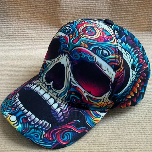 [Hip-Hop Baseball Cap] 1pc Skull Pattern Hip-Hop Baseball Cap - Unique Street Style Design, Adjustable Size, Cool Pattern, Sports Headgear, Fashion Accessory, Holiday Gift