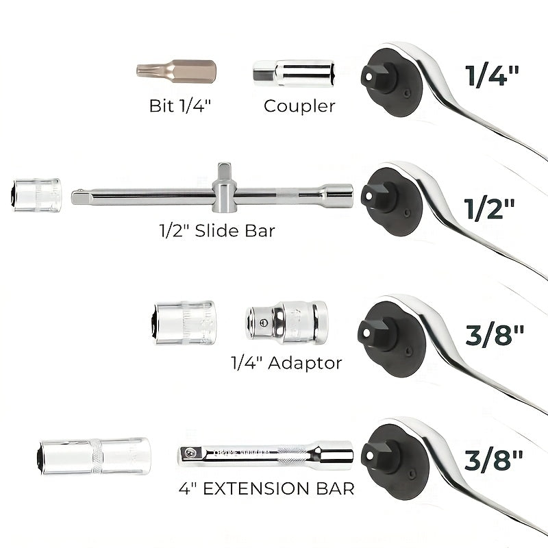 170+2/53+1pc Professional Car Repair Tool Set, Ratchet Wrench And Durable Toolbox, 1/2 * 1/4 "3/8" Drive Depth And Standard Socket, Suitable For Car Repair, Home And Projects, Worry Free Operation For Men And Women, Christmas
